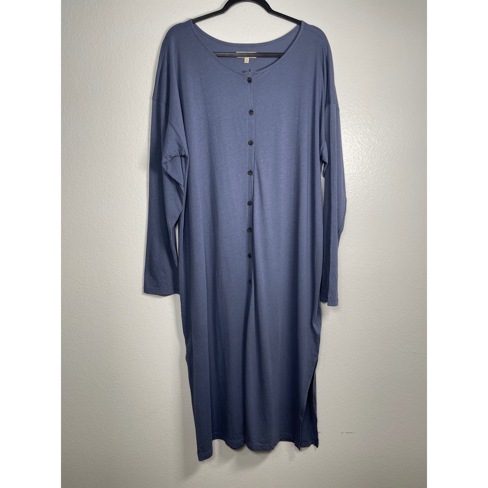 Madewell Womens 2X Blue Button Front Knit Midi Dress Long Sleeve - Picture 3 of 13